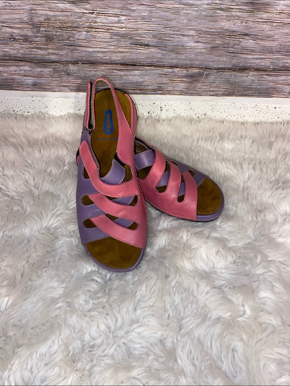 Wolky Women’s Pink and Purple Leather Slingback Sandals